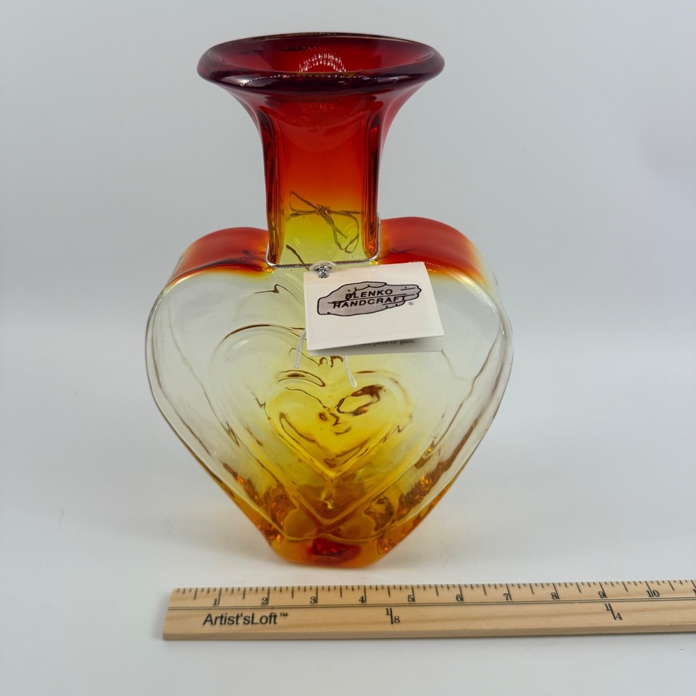 Blenko 3515 Heart Vase Tangerine Art Glass Signed Dated 2016 - Picture 13 of 13